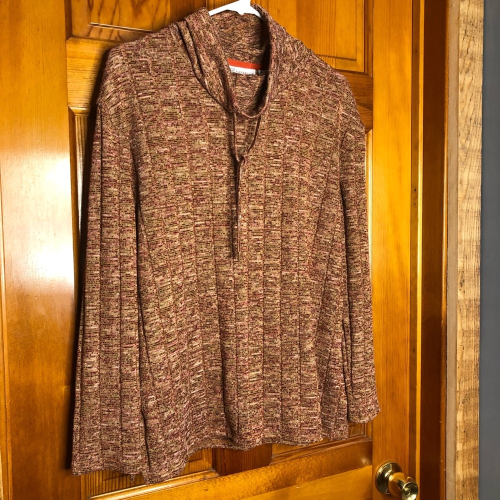 Pull String Cowl Neck Light Weight Sweater Orange… - image 3